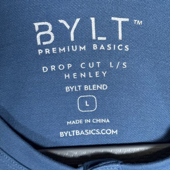 BYLT Premium Basics Drop-Cut Long Sleeve Henley – Blue – Size L - Picture 4 of 8